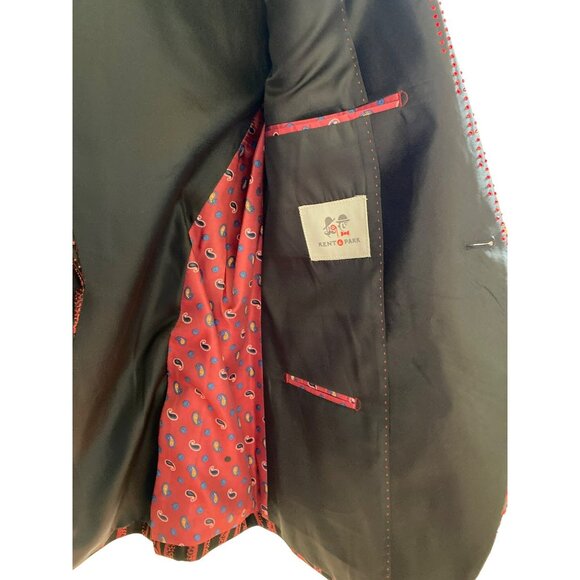 Mens Bertigo Park Black & Red Floral Embroidered Blazer & Bow Tie Set - Picture 7 of 11